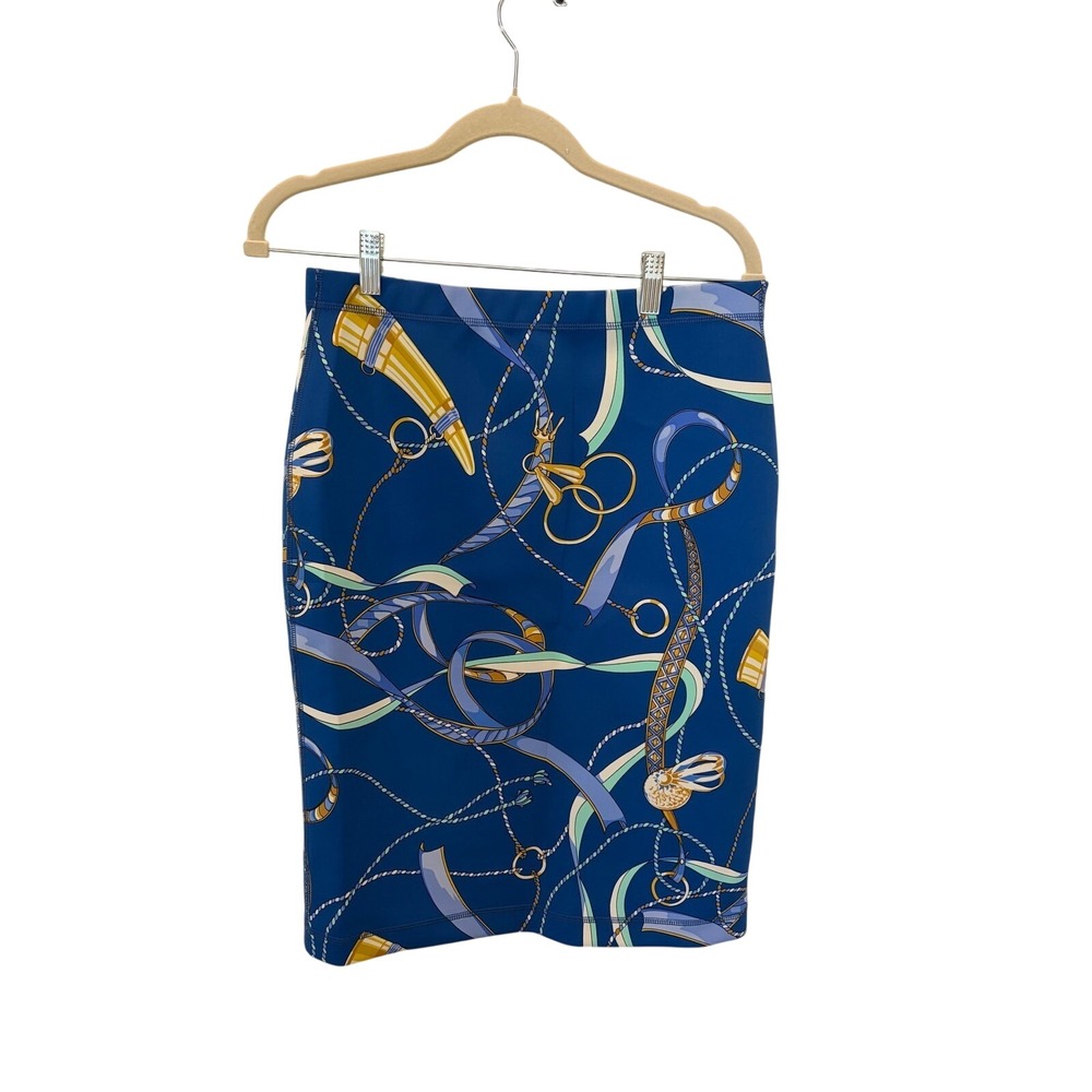 J. McLaughlin Thalia Skirt Navy‎ Nautical Chain Print Pencil Skirt Small NWT
